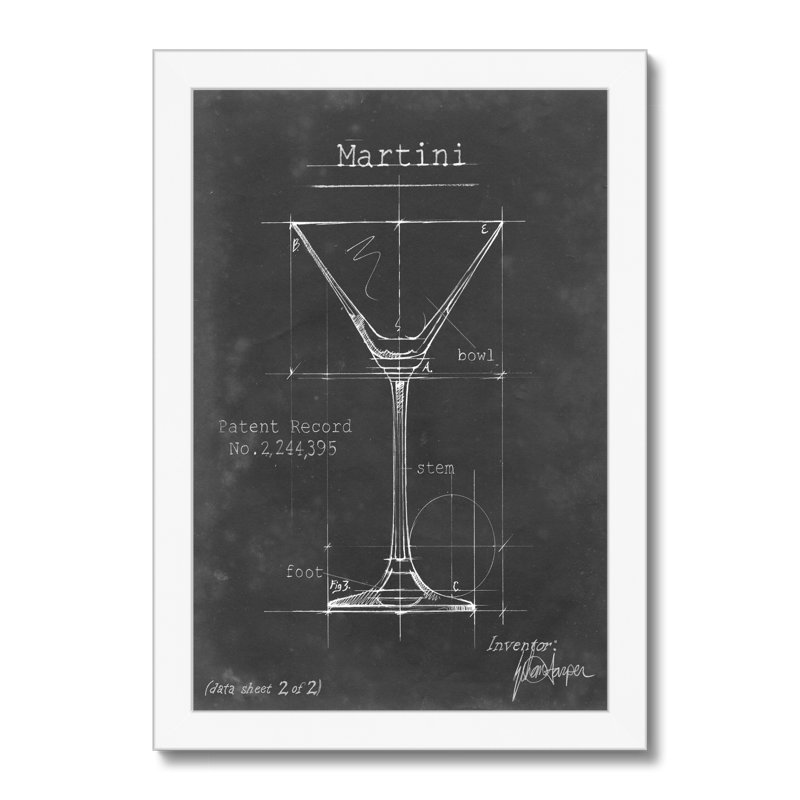 Barware Blueprint V by Ethan Harper - Painting, 34cm H x 24cm W, White Framed Paper Print