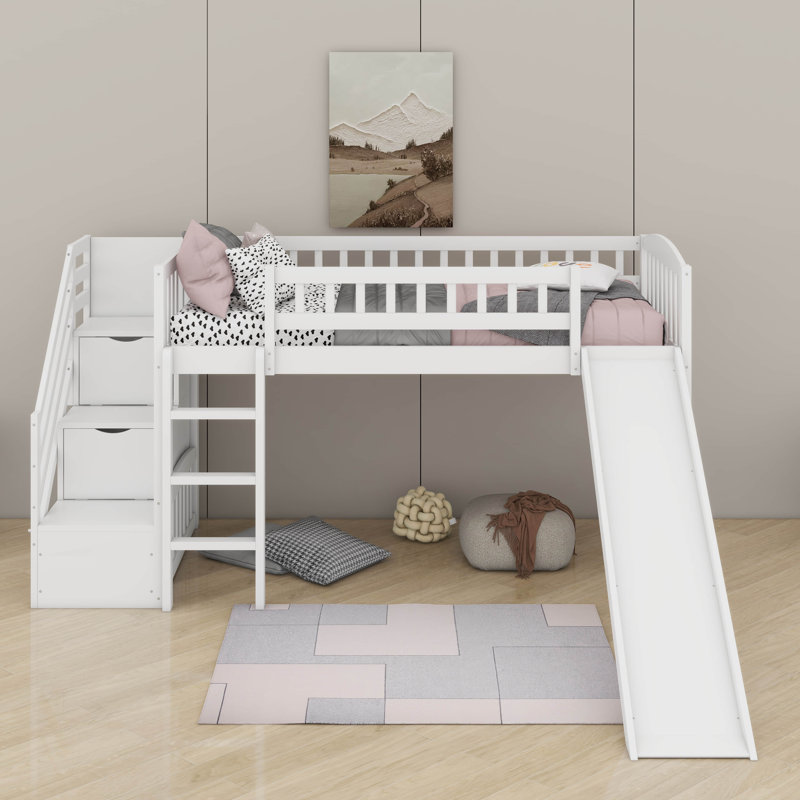 Lit mezzanine simple avec glissade, Blanc