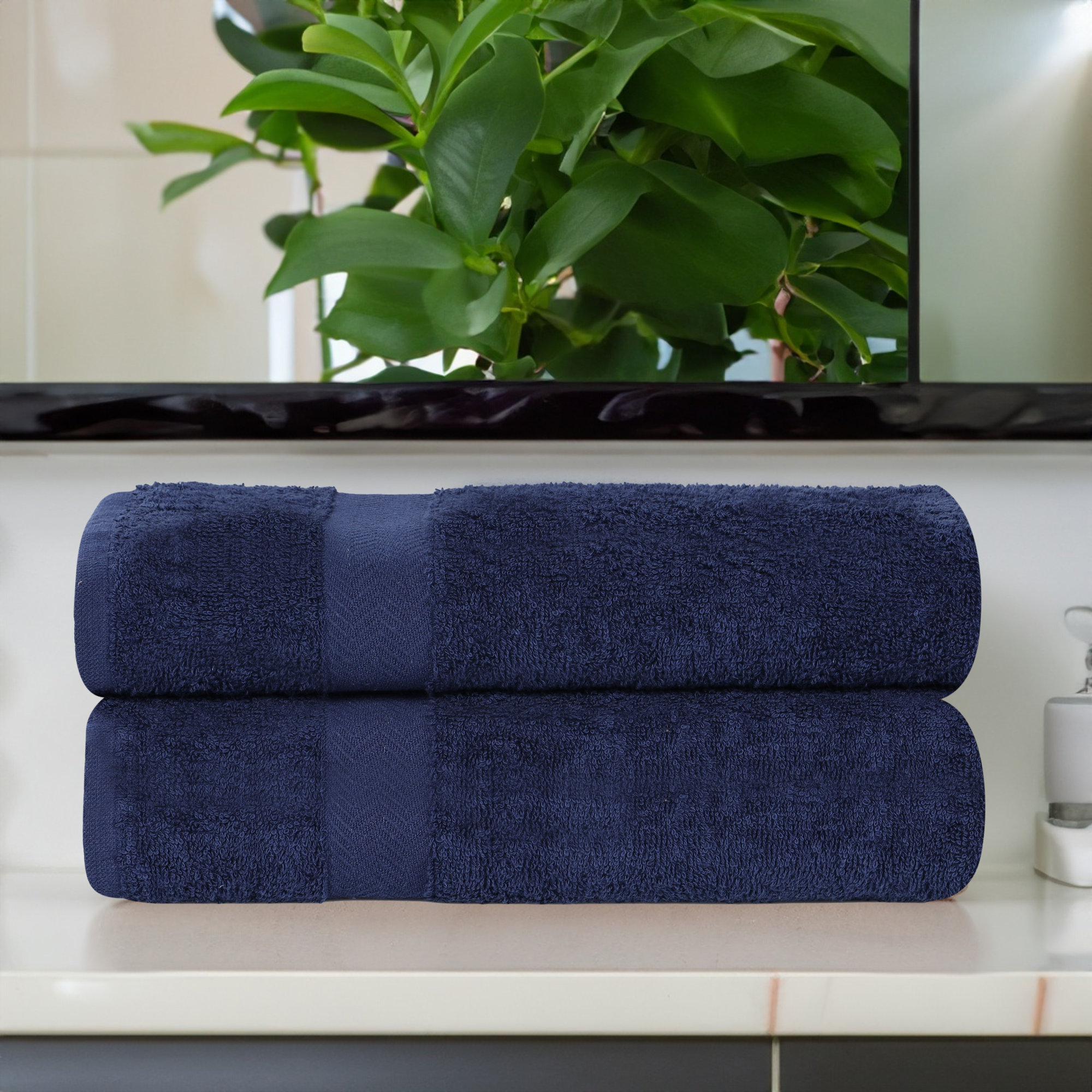 Glenlee 2 Piece Eco-Friendly 100% Cotton Bath Sheet Towel Set, Navy Blue