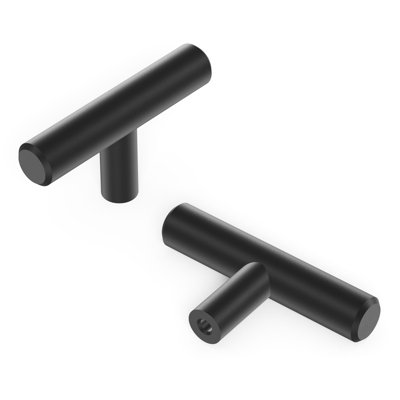 Bar Pulls Collection T-Knob - 2-3/8" x 1/2" Cabinet Knob Matte Black - Contemporary, Minimalist Hardware for Drawers & Cabinets