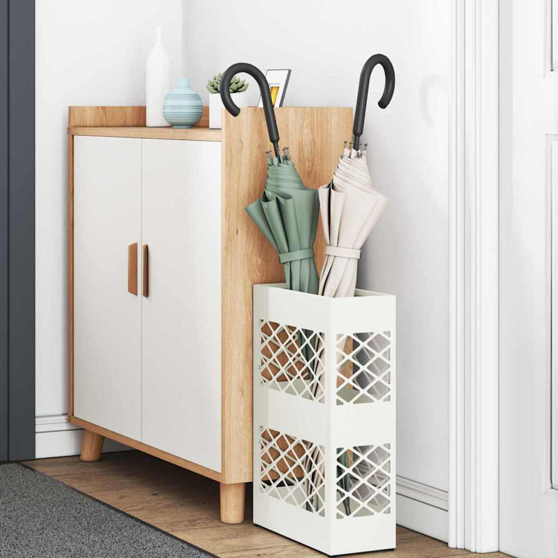 Umbrella Stand With Storage 28 X 12 X 41 Cm Steel, White