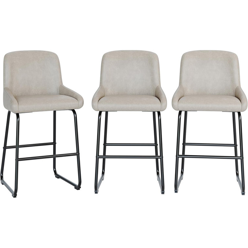 CuisinSmart Counter Height Bar Stools, Set of 3 – PU Leather Armless Chairs with Back & Footrest for Kitchen Island and Counter