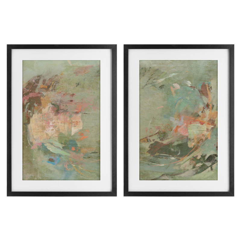 «Neutral Tones with Soft Pastels», ensemble de 2 impressions sous verre encadrées, design par Suzanne Nicoll