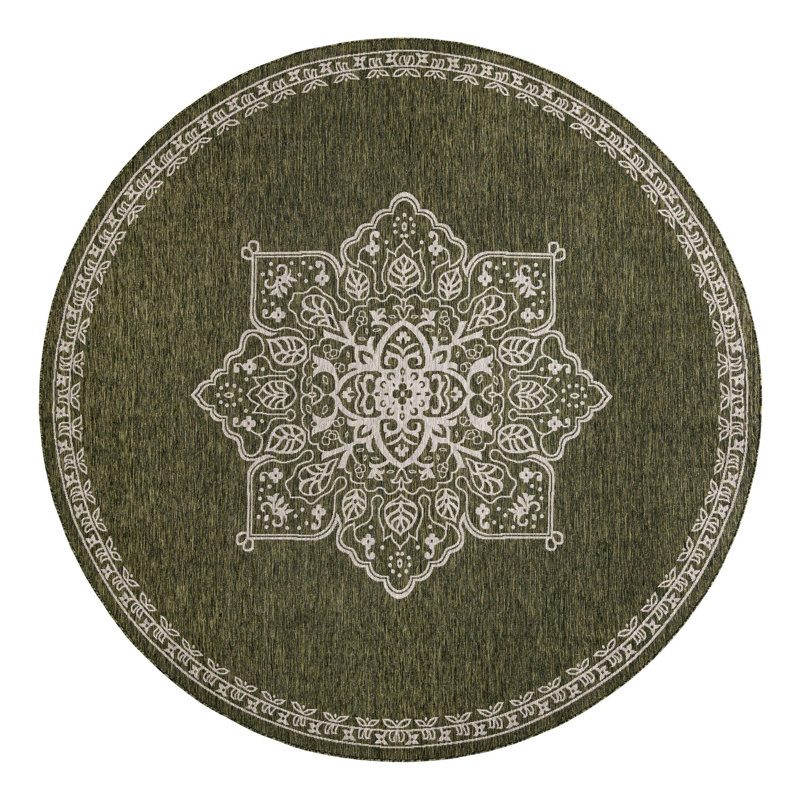 Tapis oriental vert / gris Crabill, Rond 10pi