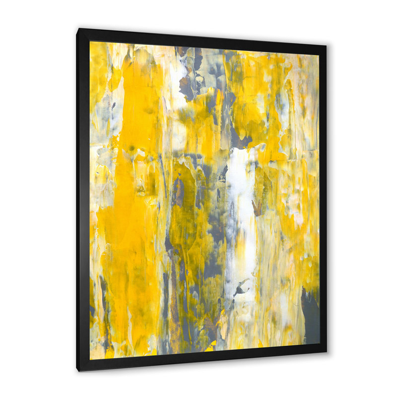 «Yellow and Gray Merging Abstract», art mural moderne et contemporain sur toile, Cadre photo noir, H 20 po x l 12 po x P 1 po