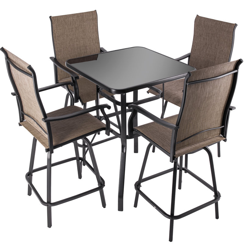 Sour Citrus 5-piece Bar Table And Chairs Set Outdoor Bar Set With All Weather Textilene Bar Stools And Bar Height Table For Deck, Poolside, Garden, Porch