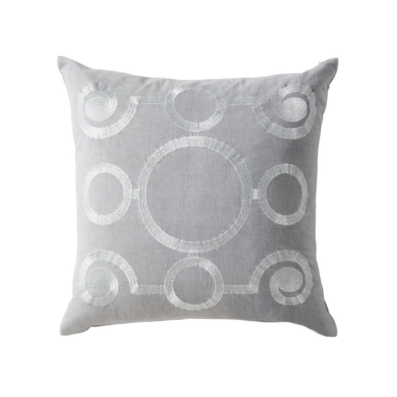 Embroidered Feather Throw Pillow, Gray