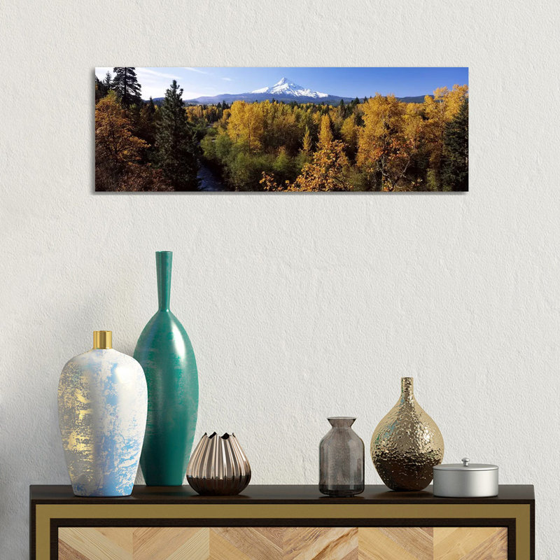Cottonwood Trees In A Forest, Mt Hood, Hood River, Mt. Hood National Forest - Wrapped Canvas Panoramic Print