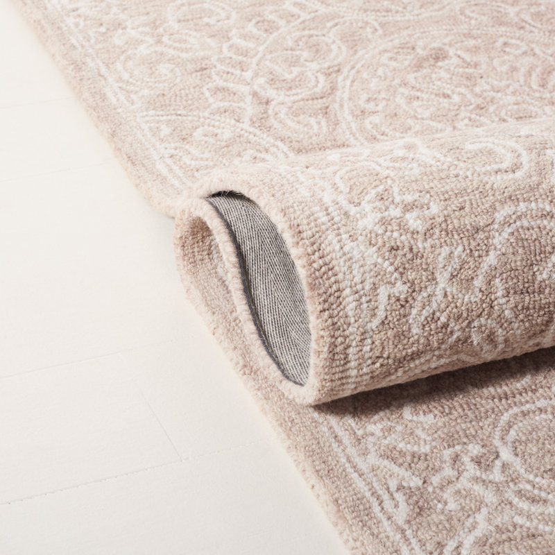Tapis beige / ivoire touffeté à la main Damask, Rectangle de 5 pi x 8 pi