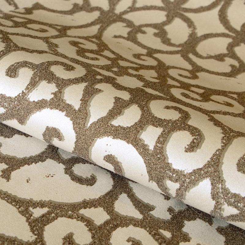 Universe Pluto Glass Stone Motif Wallpaper Rol, Cream/Gold