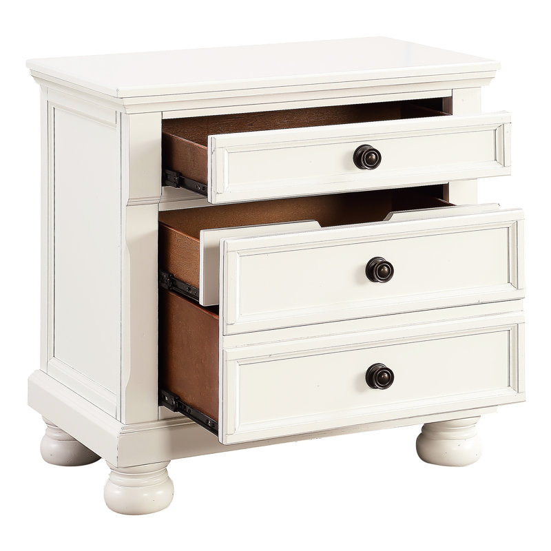 Table de chevet de chambre à coucher blanche, tiroir caché pour l'organisation, 2 tiroirs, glissières à roulement, bronze antique, table d'appoint transitionnelle en bois avec plateau à compartiments en feutre, foncé