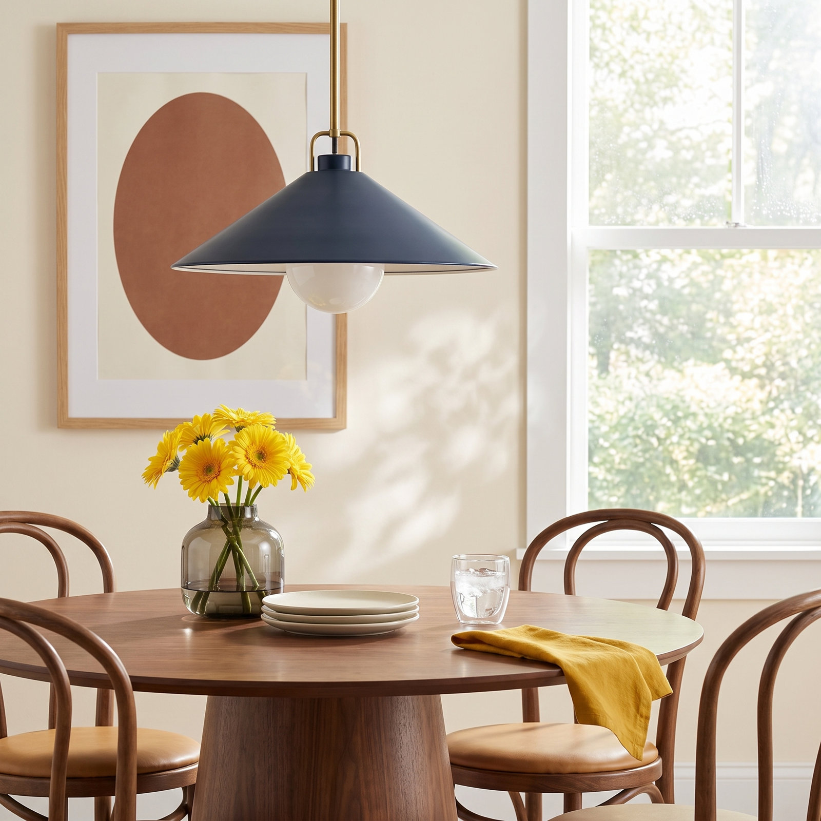Zoë Single Light Metal Steel Dimmable Pendant, Matte Navy