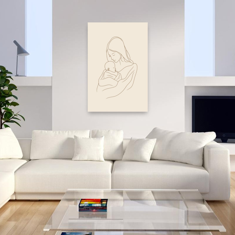 Mother'S Tender Embrace Minimalist Peaceful Serene Wall Art Print by Mathieu - Wrapped Canvas Print, 121.92cm H x 81.28cm W