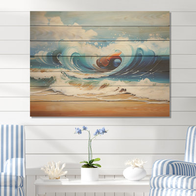 Vibrant Beach Waves I - vagues côtières sur bois