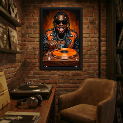 Abstrait avec tourne-disque et disque vinyle orange