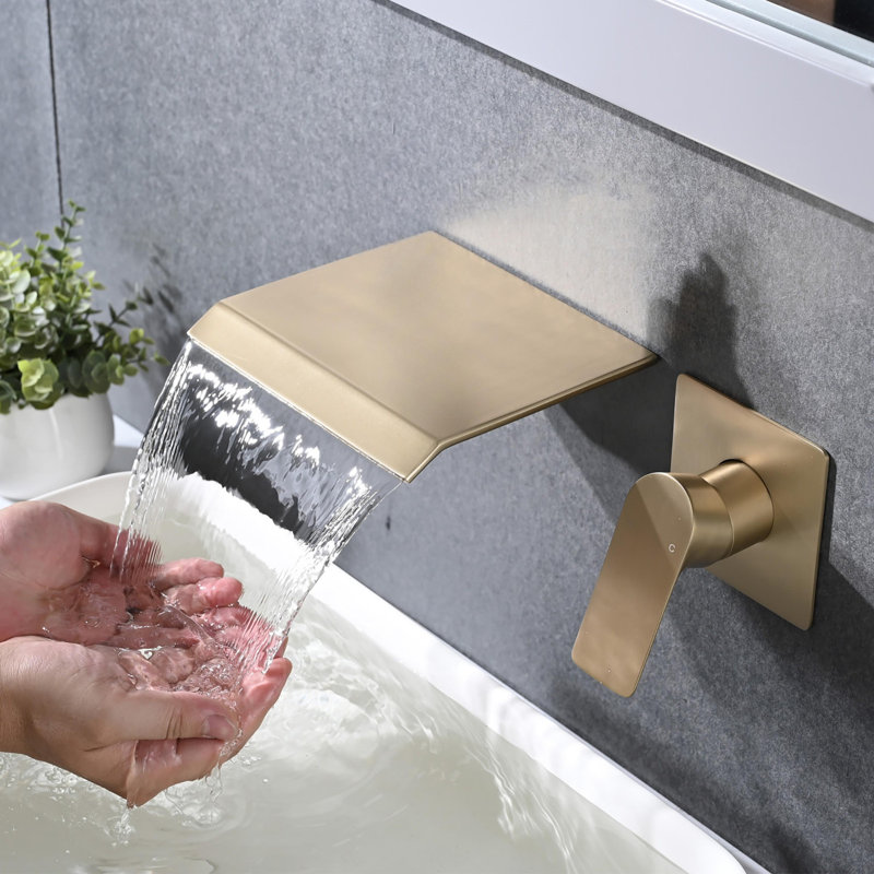 Wall Mount Bathtub Faucet Single Handle Modern Bathroom Sink Faucet With Rough In Valve High Flow Filler Waterfall Tub Spout