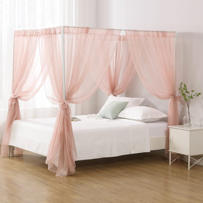 Rideaux de lit à baldaquin pour grand lit, baldaquin de lit Princess pour chambre de fille, écharpe de lit à baldaquin adultes (rose poudré)