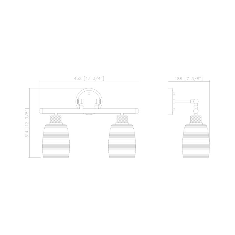 Éclairage pour salle de bain 2 lumières Fayette, Laiton antique, Transparent