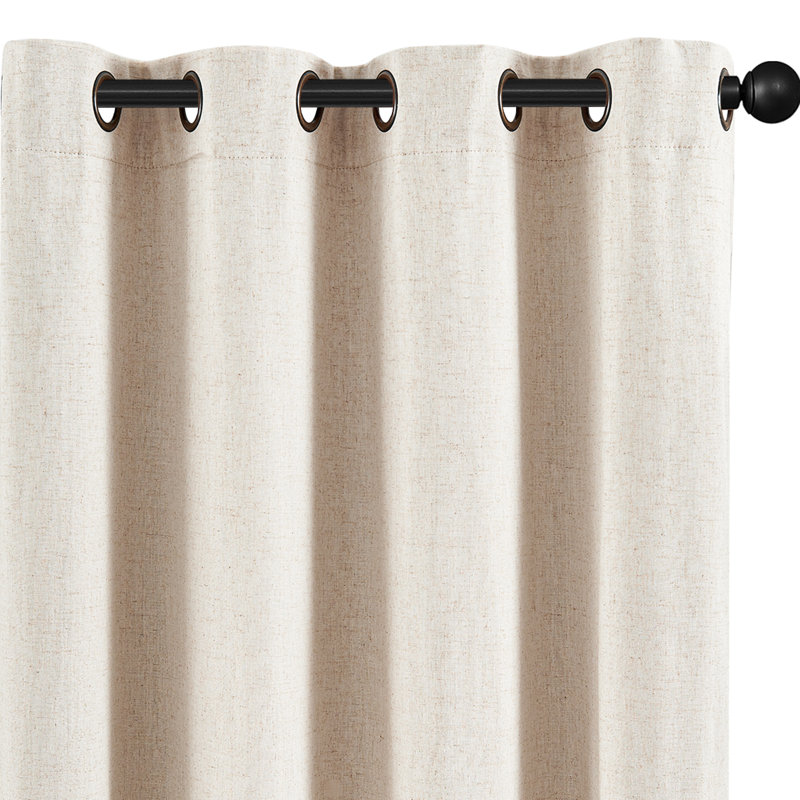 Linen Blackout Room Darkening Crude Curtains for Bedroom Grommet Top Curtain Pair, 50" W x 90" L