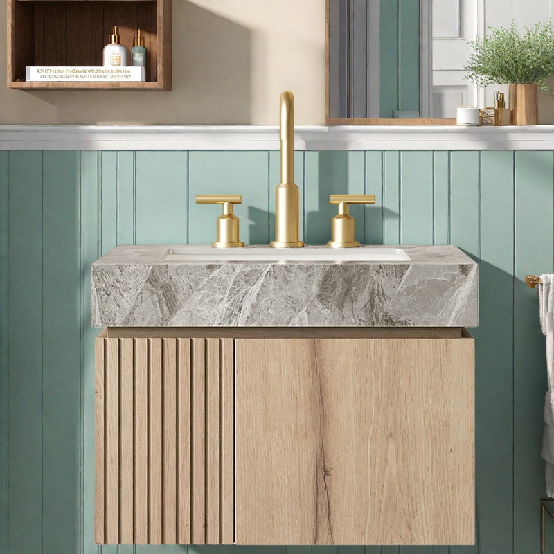 Meuble-lavabo flottant moderne avec lavabo, rangement en contreplaqué de 24 pouces pour la maison