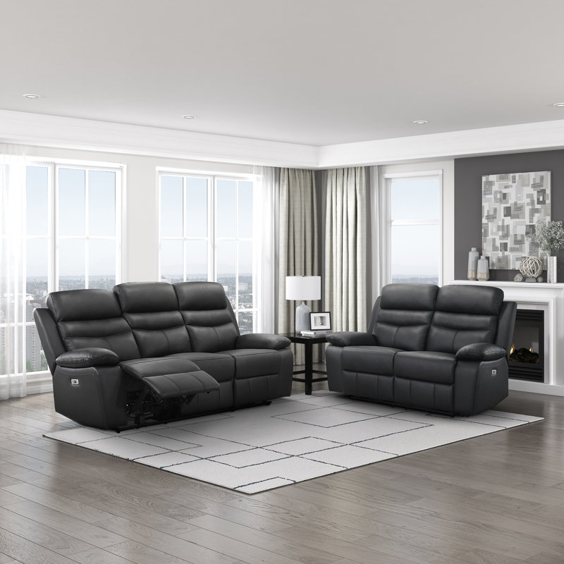 Hyler Modern & Contemporary Power Reclining: 2-Piece Living Room Set with Top Grain Leather Seating Surfaces, One-Touch Power Reclining & Integrated USB Charging Ports