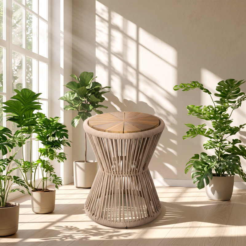 Table d'appoint d'extérieur en bois d'acacia et corde H 16,9 po x l 16,14 po x H 18,9 po Christopher Knight Home