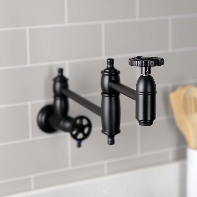 Kingston Brass Fuller Two-Handle 1-Hole Wall Mount Pot Filler Faucet, Matte Black