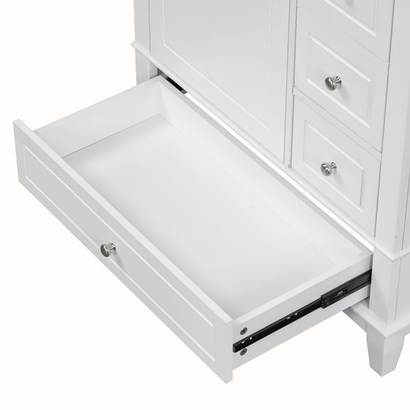 Meuble-lavabo avec lavabo et armoire avec tiroirs, Blanc, Argent argent