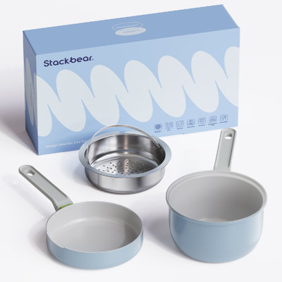 Casserole antiadhésive en céramique, casserole de 2,5 pintes avec poêle à frire comme couvercle, marmite à vapeur pour cuisson, batterie de cuisine à induction, sans PTFE, PFOA et PFAS