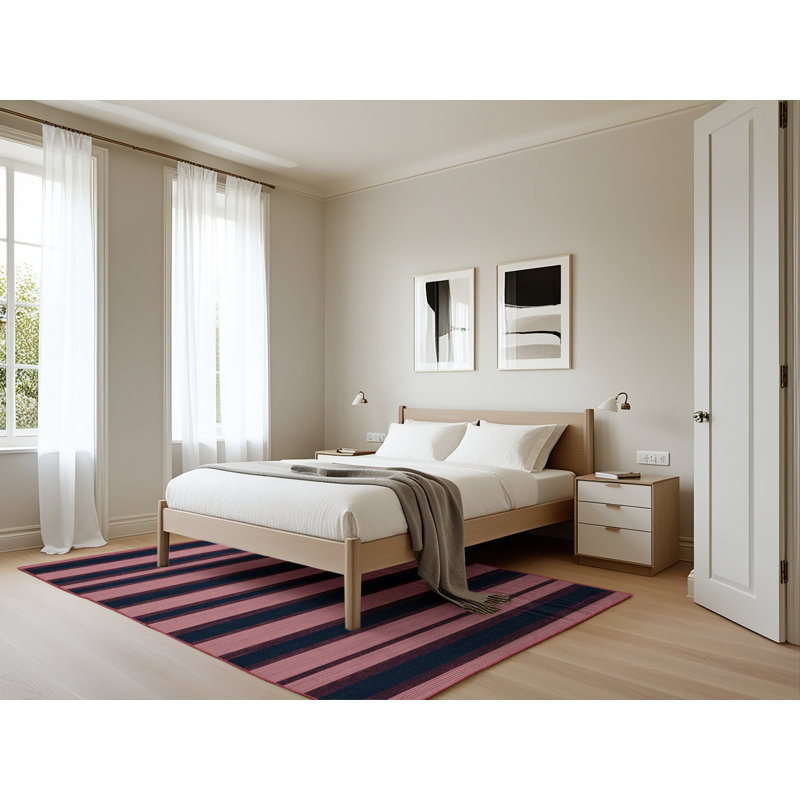 Machine Washable Horizontal Stripes Pink Area Rug, Rectangle 5' x 7'
