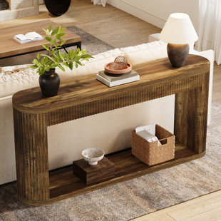 63" Oval Console Table For Entryway, Narrow Wood Entry Desk Behind Couch For Entrance, Hallway, Foyer