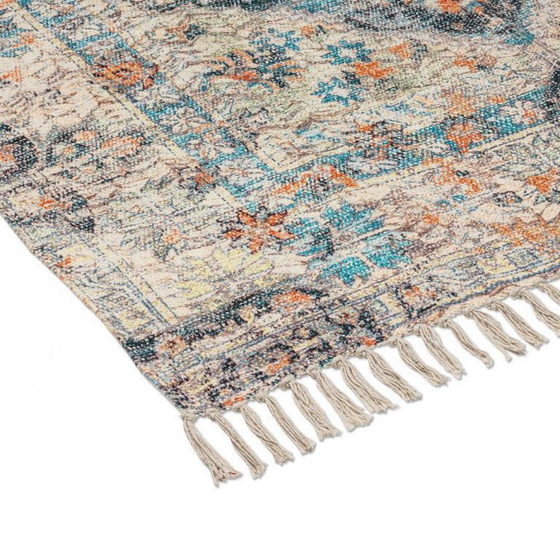Tapis imprimé bleu et ivoire
