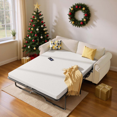  Grand canapé-lit 81 po avec matelas en mousse à mémoire de forme pliable, canapé-lit 2 en 1 avec accoudoirs cloutés et rembourré en lin, pour le salon / les petits espaces