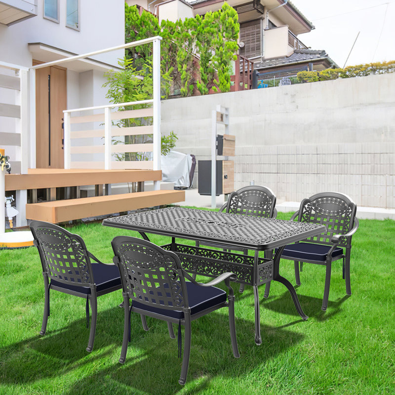 4 meubles de patio en fonte d'aluminium avec coussins résistants au soleil - noir 5 coussins confortables en aluminium, noir, rouille, confortables