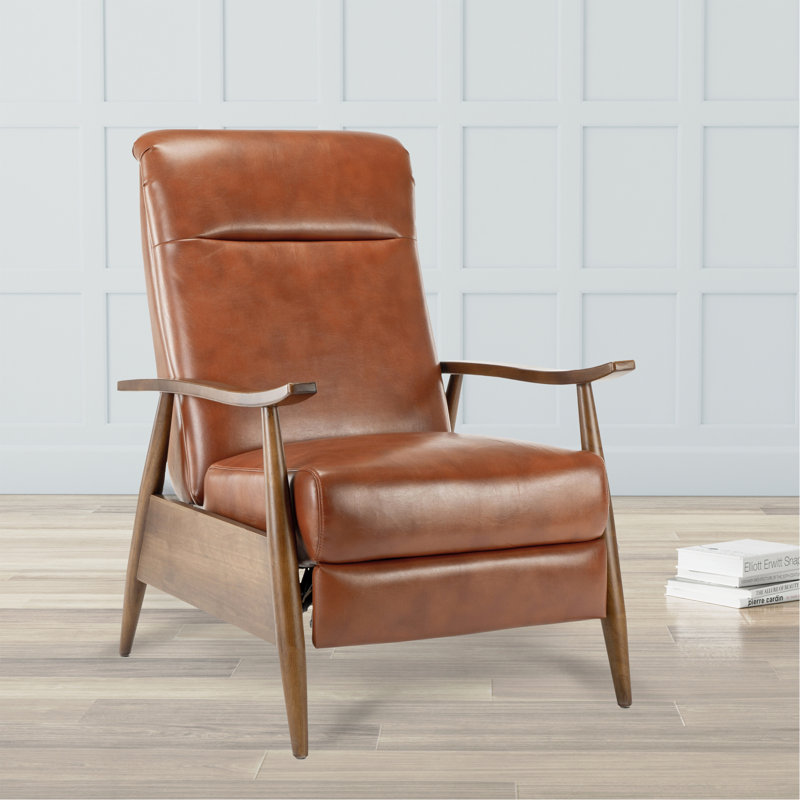 Sarasota Wood Arm Push Back Recliner, Caramel
