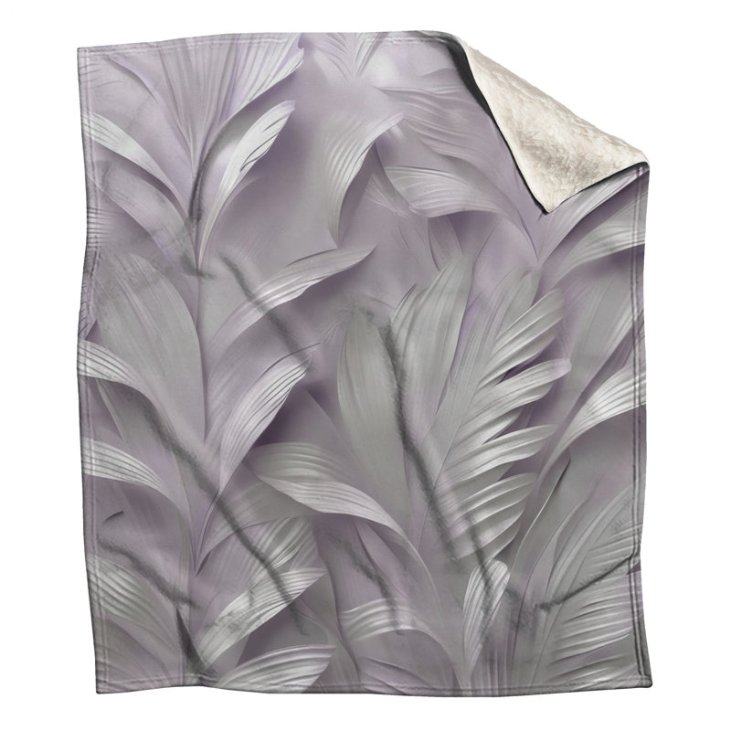 Textured Leaf Pattern Blankets, 50in W x 60in H, Light Gray Light White