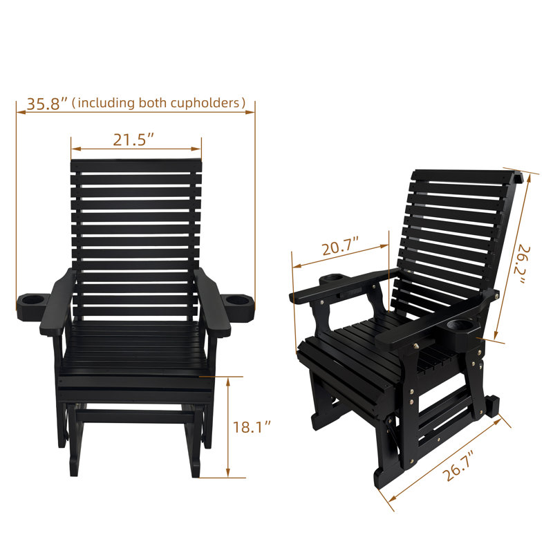 Fauteuil coulissant en bois pour une personne, bois de sapin massif, Noir