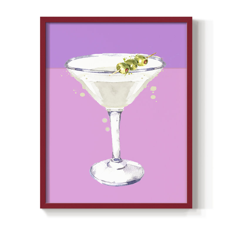 Reproduction encadrée Neon Martini - bois massif, H 15 po x l 12 po, Rouge