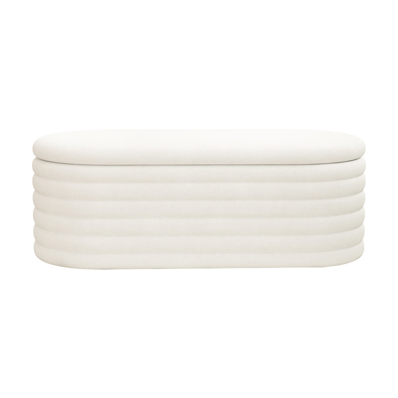 40-inch Storage Bench, White Fabric. For Bedroom, Living Room. Hinge, Resilient Padding. Extra Seating And Chenille Bench With Storage, White. Pleasant Sitting Experience.