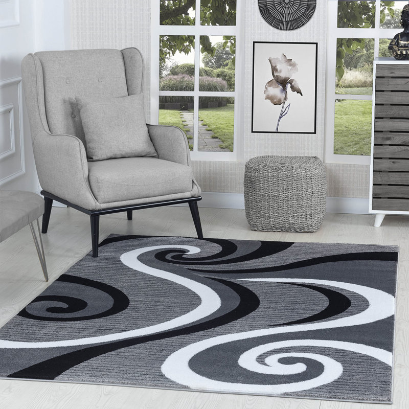 GloryRugs4x6GreyBlackSwirlsAreaRug,ModernCarpet forBedroom,LivingRoom-SevillaCollection4817, Rectangle 5'3" x 7'