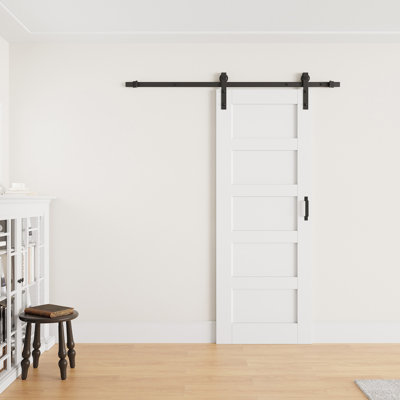 18" × 80" 5-Lite Tempered Frosted Glass Sliding Barn Door with Finished Surface, Ready to Use All Installation Hardware Kit & Soft Close Included, Can Be Repainted, No Assembly Required
