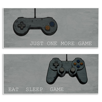 Ensemble de 2 plaques murales Gamer phrases sur gris, design par Kim Allen