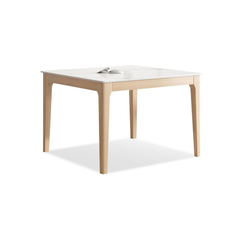White Square Stone with Solid Dining Table For Dining Room/Kitchen, 29.53"H x 47.24"L x 47.24"W