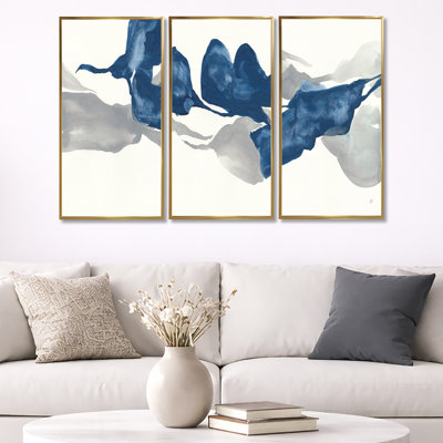 Gouache saphir sur fond gris - ensemble d'art moderne sur toile encadrée moderne et contemporain de 3
