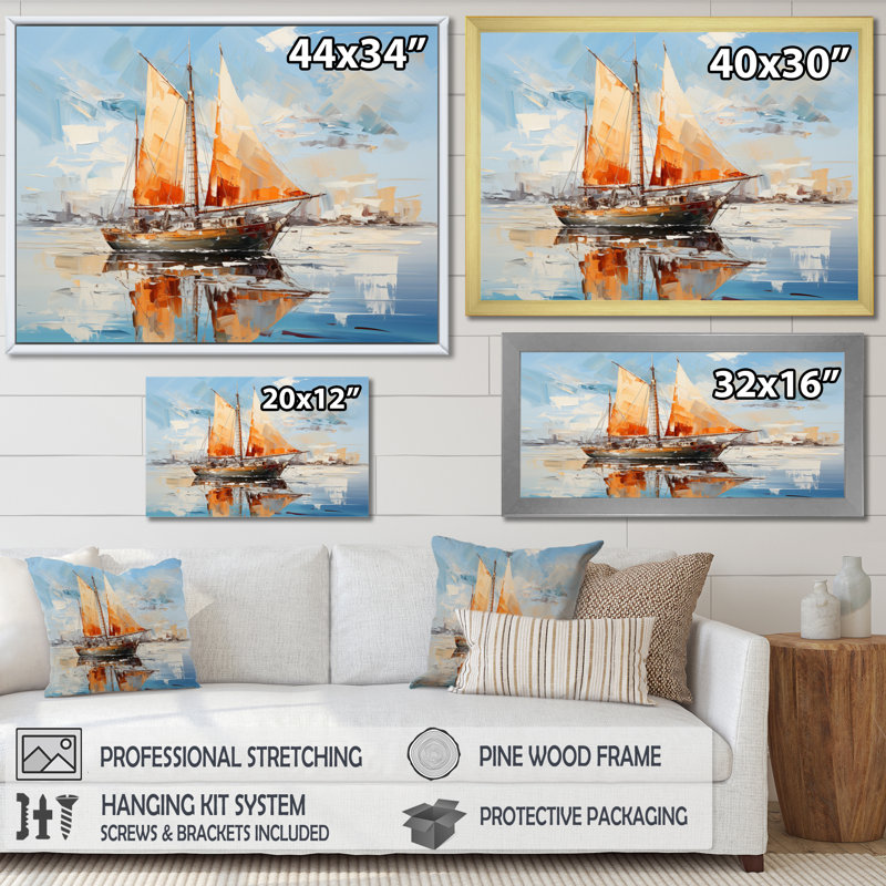 Impression sur toile Tyquan Boat Vibrant voyages I, H 24 po x l 32 po x P 1 po, Cadre flottant doré