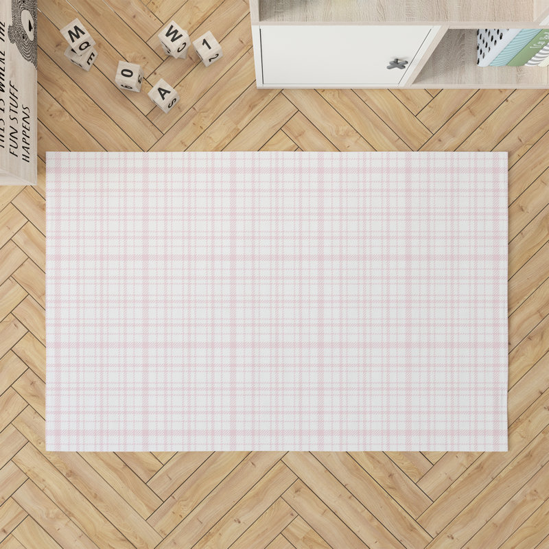 Liz Plaid Kids Play Mat, Rectangle 3' x 5', Pink