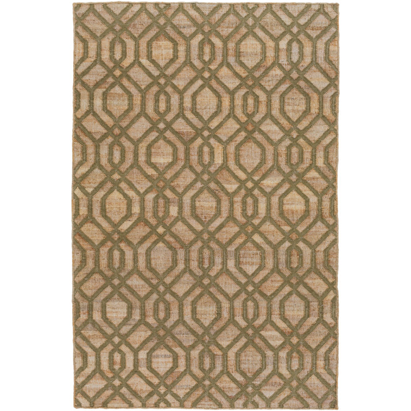 Tapis vert / beige tissé à la main Avilla, Rectangle 2 pi x 3 pi