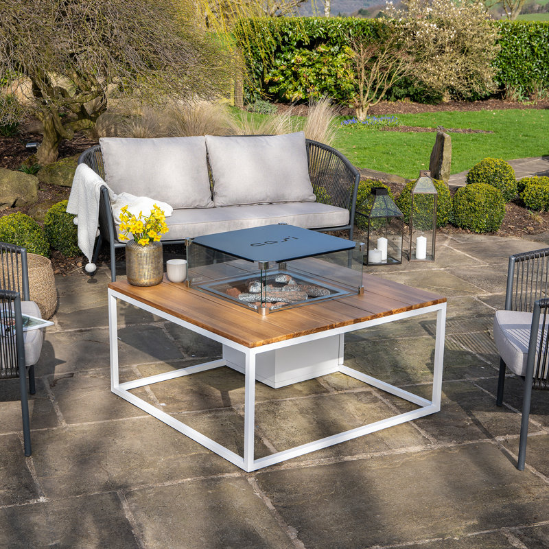 Himanshu Round Douglas Fir Wood Propane Smokeless Fire Pit Table with Hidden Fuel Tank, Oak/White