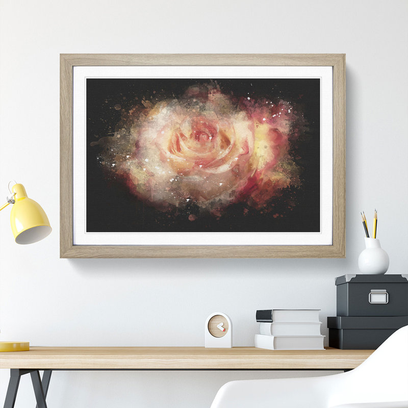 Pink Tipped Roses - Picture Frame Graphic Art Print, Oak Framed, 45cm H x 63cm W x 2cm D