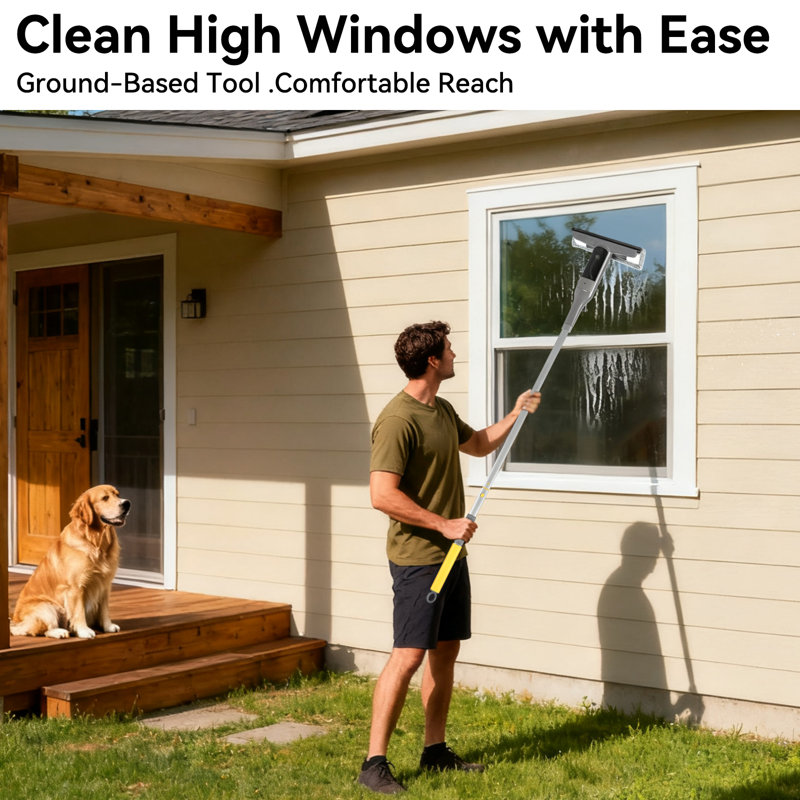 Racloir à vitres 3 en 1 avec pulvérisateur intégré et laveur - Outil de nettoyage de vitre professionnel pour les surfaces extérieures